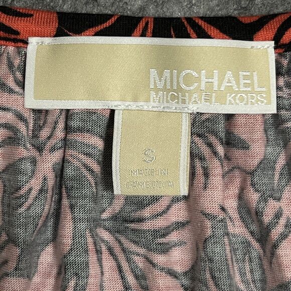 Michael Michael Kors Crop Shirt Top Womens S Cotton Modal Tropical Hibiscus - Picture 4 of 11